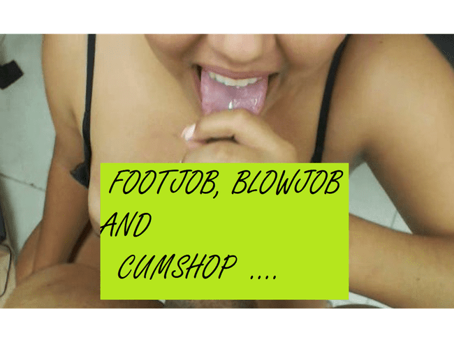 FOOTJOB BLOWJOB UND CUMSHOP IM MUND