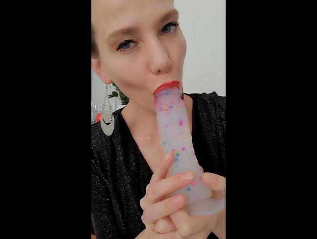 Roter Lippenstift unordentlicher Blowjob