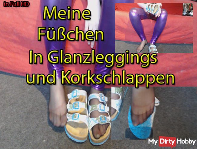 Meine Füßchen Glanzleggings und Korkschlappen