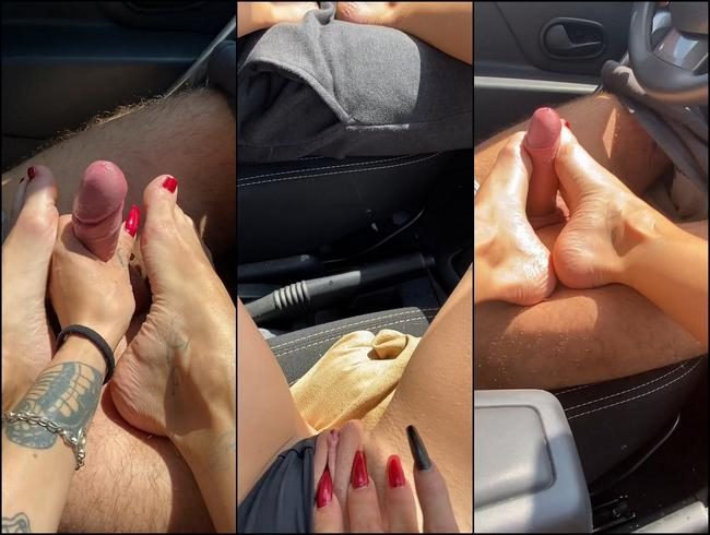 Geiler Foot/Handjob auf der Autobahn