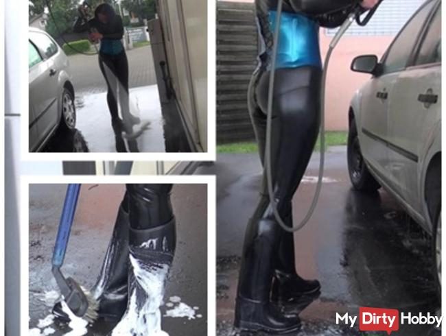 Reitstiefel und Latex Carwash